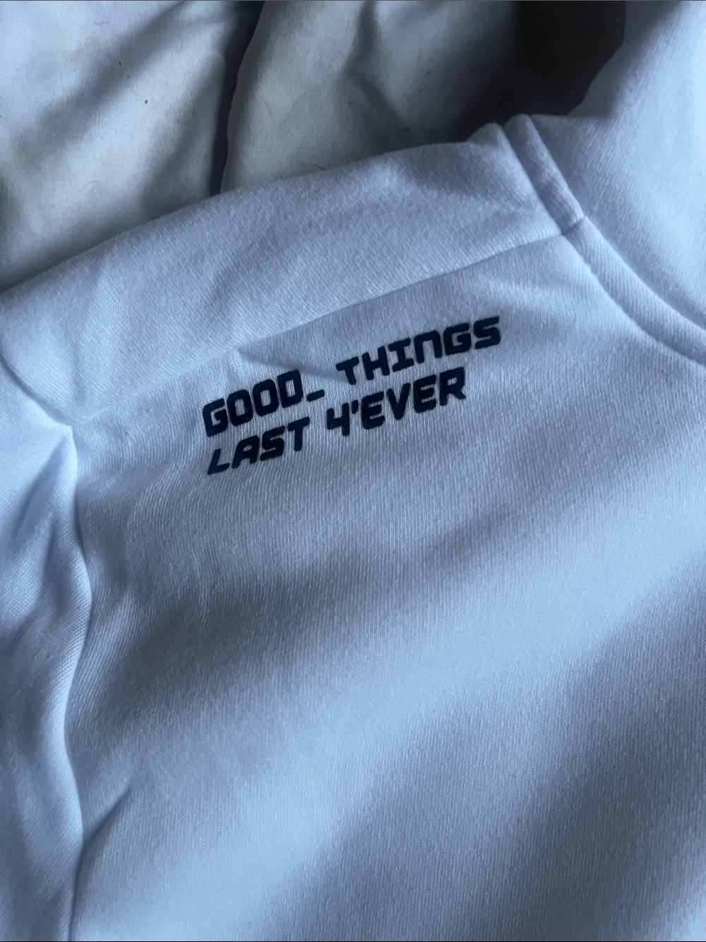 Men’s White Good Things Last Forever Zip Up Hoodie View 3